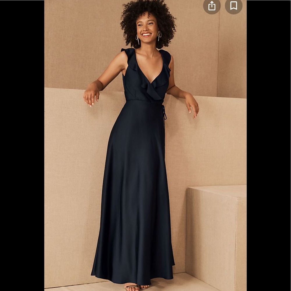 BHLDN Tansy Satin Charmeuse Maxi Dress Navy